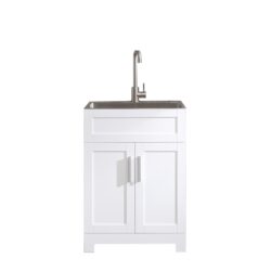 24" White Paint Free Laundry Tub Cabinet With Stainless Steel Combo (Update) - White