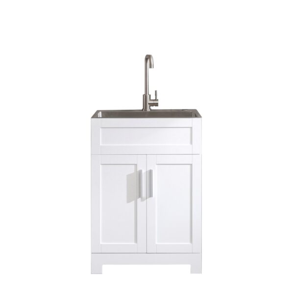 24" White Paint Free Laundry Tub Cabinet With Stainless Steel Combo (Update) - White