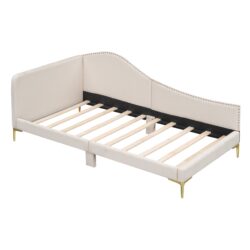 Twin Size Upholstered Daybed With Headboard And Armrest - Beige