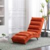 Ergonomic Linen Massage Chaise Lounge With Remote Control, 5 Modes - Orange - Image 2