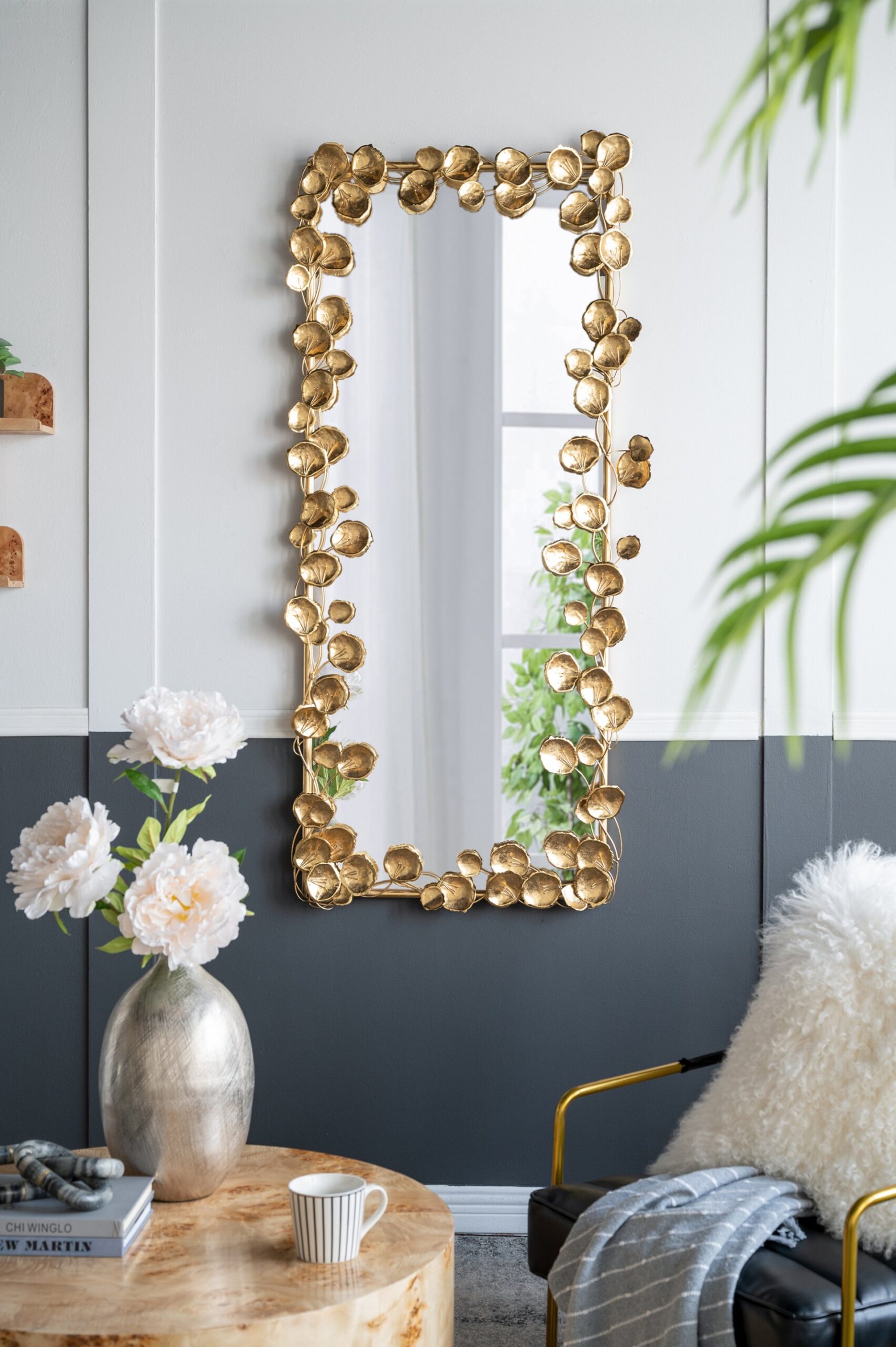 Full Length Mirror With en Leaf Accents, Floor Miiror For Living Room Bedroom - Gold - Image 3