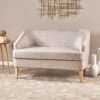 Mid Century Modern Loveseat With Polyester Upholstery And Birch Wood Frame - Beige - Image 2
