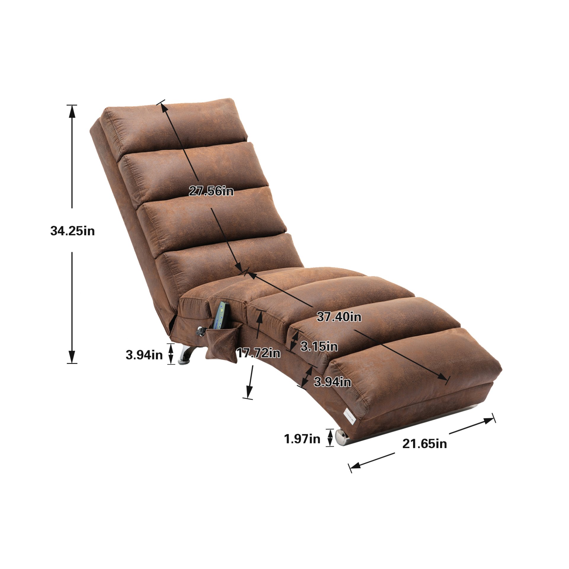 Linen Massage Chaise Lounge Indoor With Remote Control, Ergonomic Electric Massage Long Lounger - Coffee - Image 3