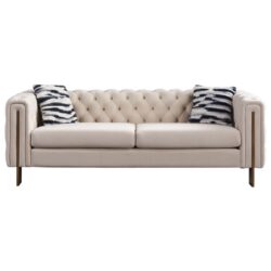 Chesterfield - Modern Tufted Velvet Living Room Sofa, 84.25''W Couch - Cream