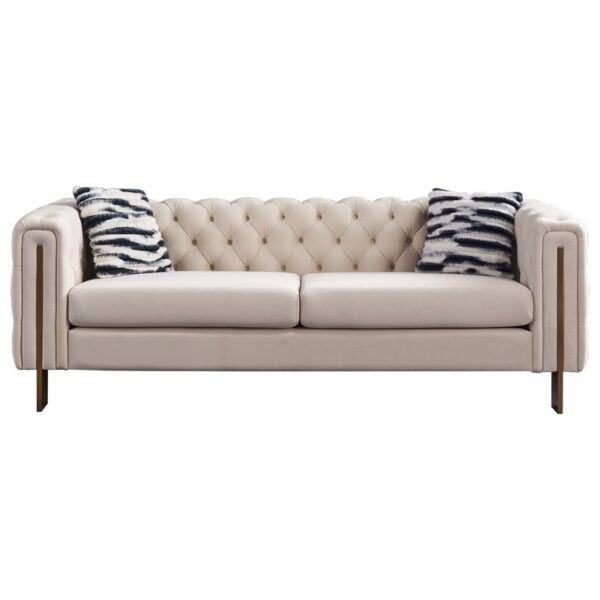 Chesterfield - Modern Tufted Velvet Living Room Sofa, 84.25''W Couch - Cream