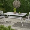Celestine - Outdoor Cast Aluminum Dining Table With Floral Lattice Design And Umbrella Holder - White - Image 4