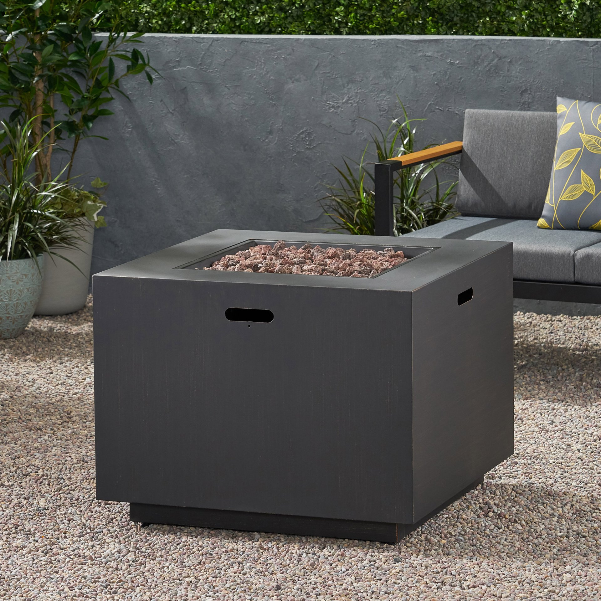 Outdoor Iron Square Propane Fire Pit With Tank Space - Brushed / Brown - Image 6