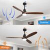 Ceiling Fan With Lights 3 Solid Wood Fan Blade Noiseless Reversible Motor Remote Control - Black - Image 7