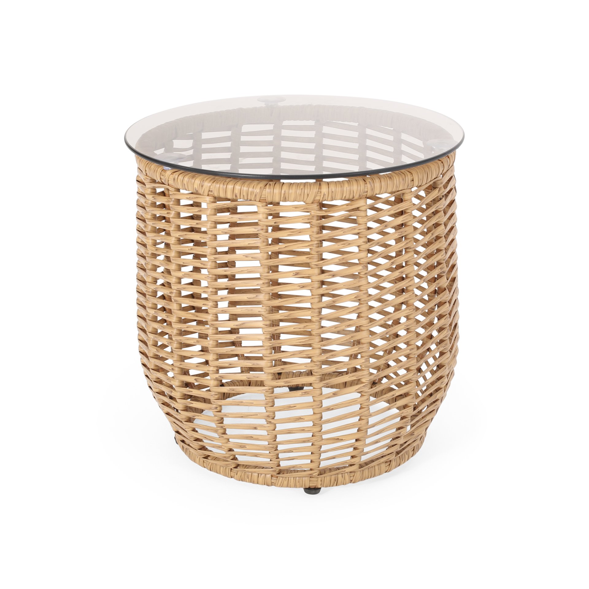 Arias - Boho Side Table With Tempered Glass Top - Light Brown - Image 6