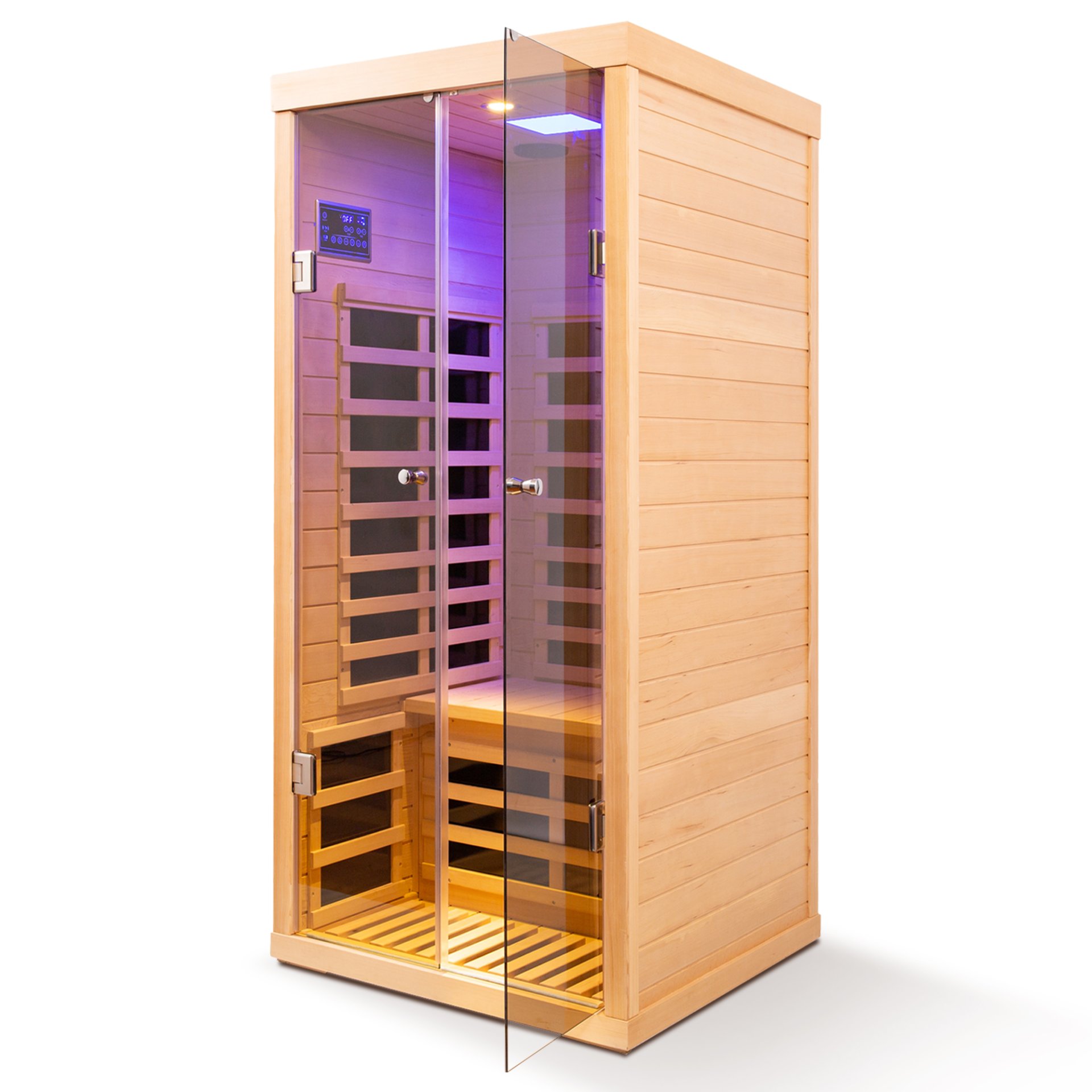 Low Emf 1 Person Wide Space Hemlock Double Doors Great Glass Luxury Indoor Far Infrared Sauna Room - Natural Wood - Image 6