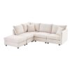 Modern Sectional Sofa With Vertical Stripes, 2 Pillows, 5 Seat Couch With Convertible Ottoman, Various Combinations, L-Shape Indoor Furniture - Beige - Image 3