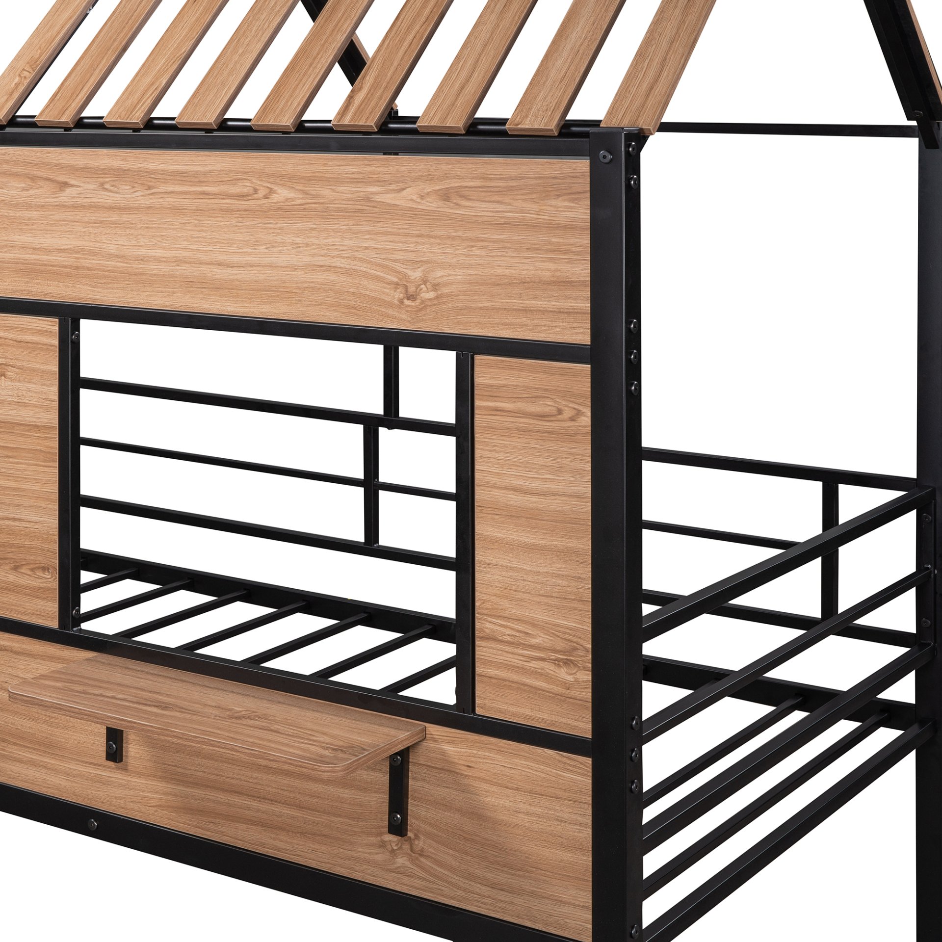 Twin Size Loft Bed With Roof, Window, Guardrail, Ladder - Black - Image 11