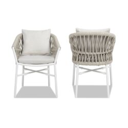 Maiden - Barrel Back Aluminum & Rope Outdoor Patio Dining Chair, Axroma Olefin (Set of 2) - Wheat Beige