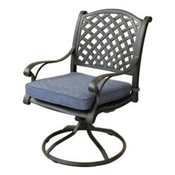 Patio Outdoor Dining Swivel Rocker Chairs With Cushion (Set of 2) - Navy Blue