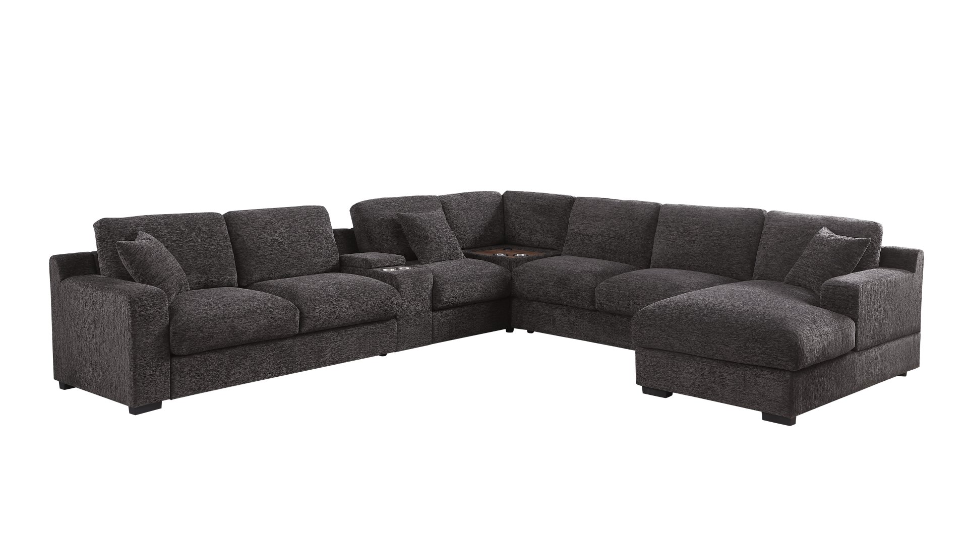 Celine - Chenille Fabric Corner Sectional Sofa With Right Facing Chaise, Cupholders, And Charging Ports - Gray - Image 2