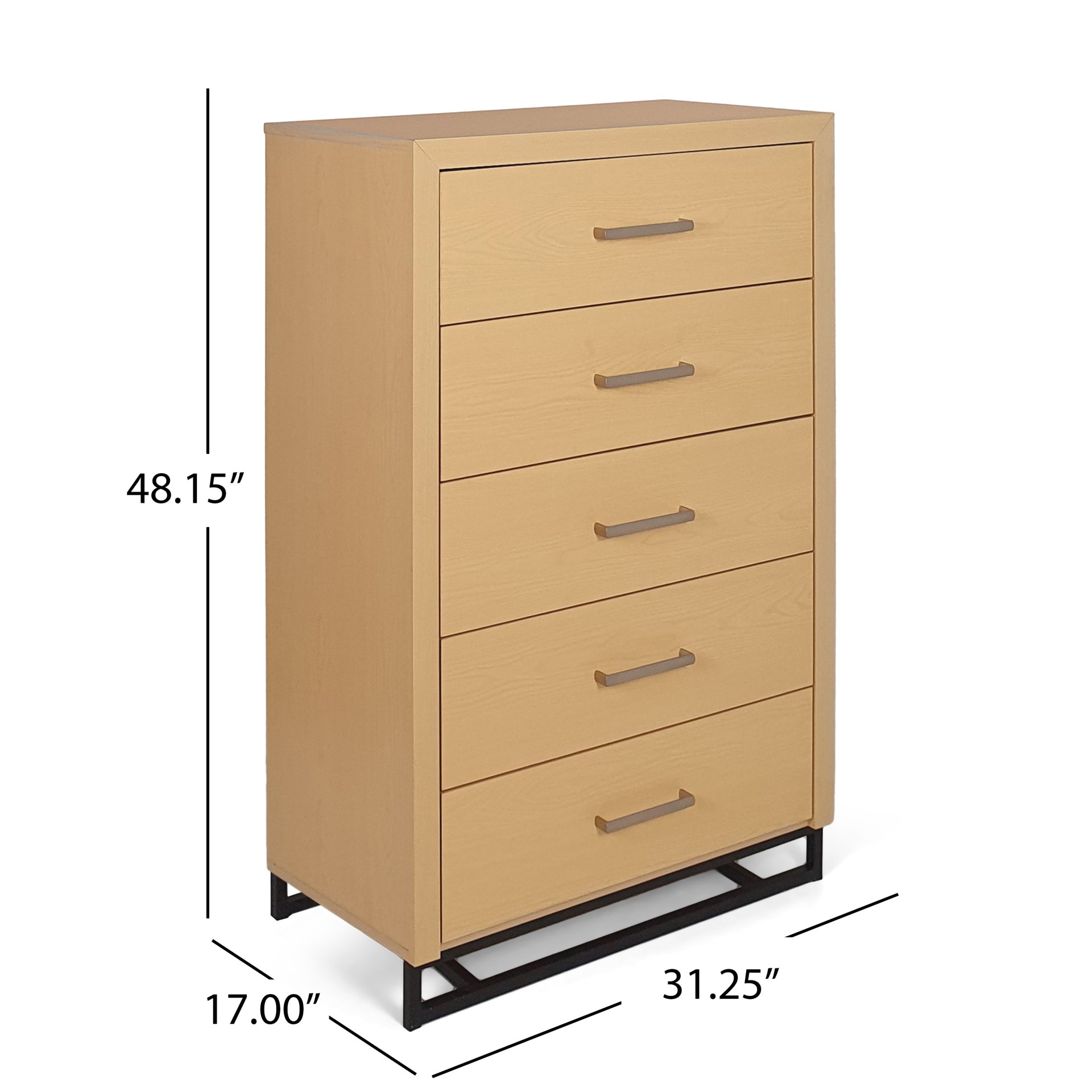 Borah - Contemporary Wood 5 Drawer Dresser - Natural - Image 3