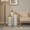 Floor Metal Vase Modern Style Decoration Home Droplet Shaped Metal Vase 3 Piece Set Gorgeous Home Decoration Large Glazed Metal Vase - Gold / White - Image 4
