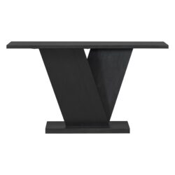 Console Table With V Shape Base / Natural Wood Veneer, Sculptural Entryway Accent - Black