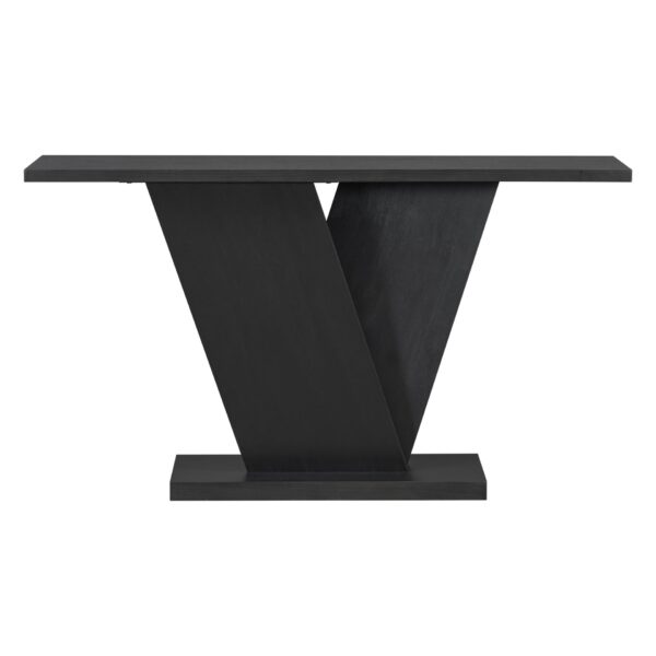 Console Table With V Shape Base / Natural Wood Veneer, Sculptural Entryway Accent - Black