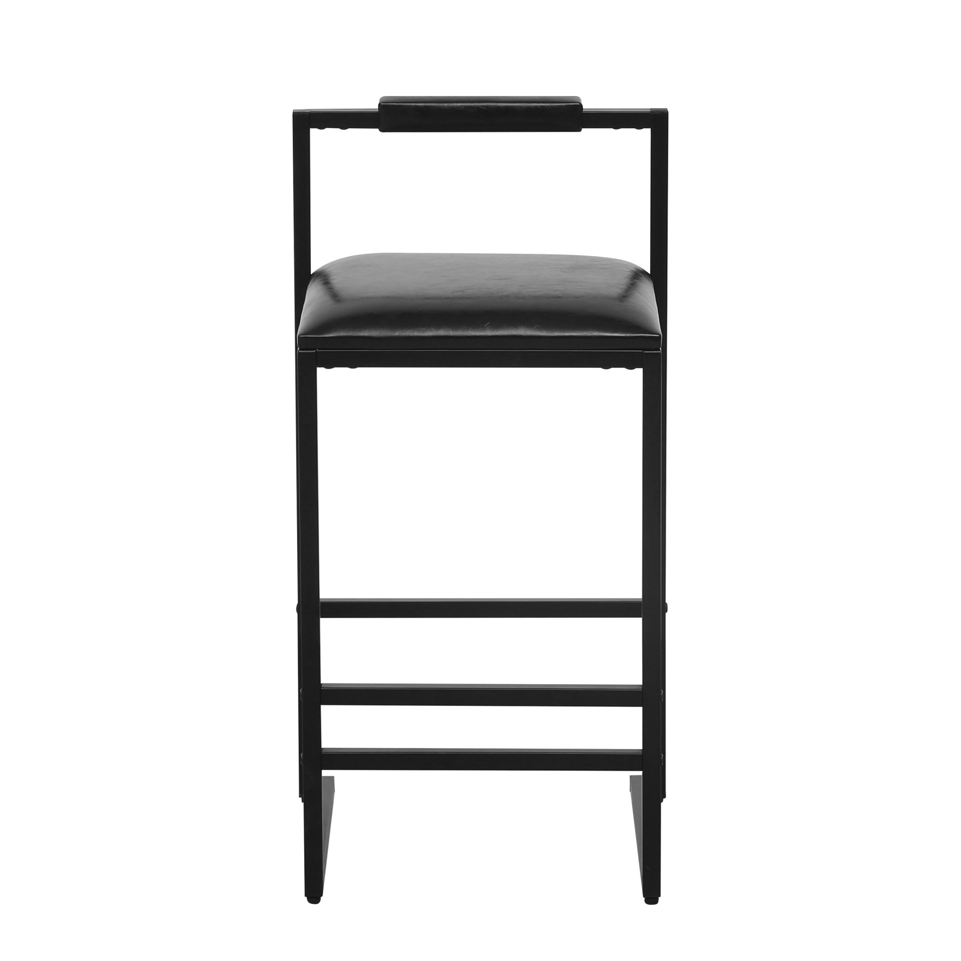 Elegant Bar Stool Set With Backrest And Footrest, Upholstered, Iron Frame, Counter Height - Black - Image 9