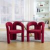 Contemporary Upholstered Accent / Dining Chair (Set of 2) Teddy Velvet Fabric With Sturdy Steel Frame - Red - Image 2