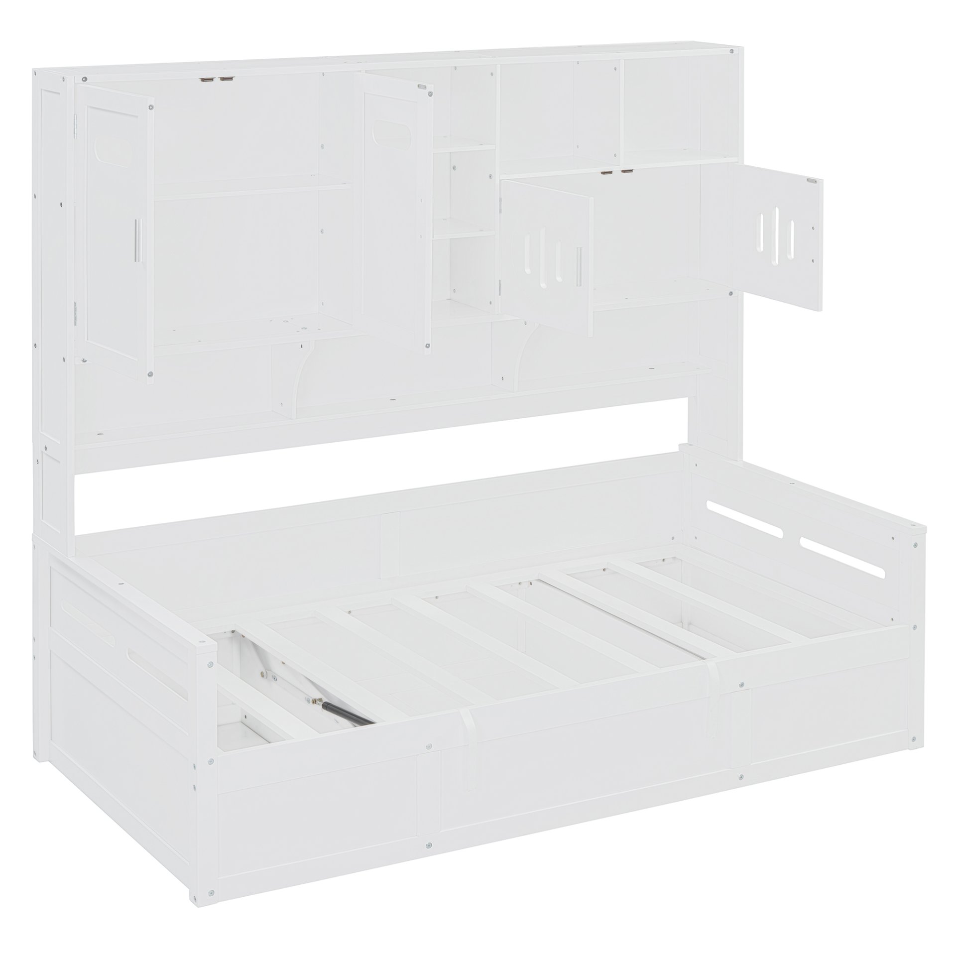 Twin Size Wooden Daybed With Hydraulic Bed And All In One Cabinet And Shelf - White - Image 5