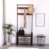 Coat Rack, Hall Tree With Shoe Bench For Entryway, Entryway Bench With Coat Rack, 4 In 1, With 9 Removable Hooks - Rustic Brown / Black - Image 2
