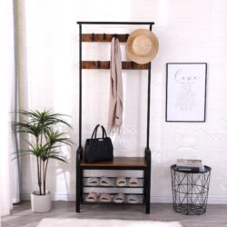 Coat Rack, Hall Tree With Shoe Bench For Entryway, Entryway Bench With Coat Rack, 4 In 1, With 9 Removable Hooks, A Hanging Rod - Rustic Brown / Black