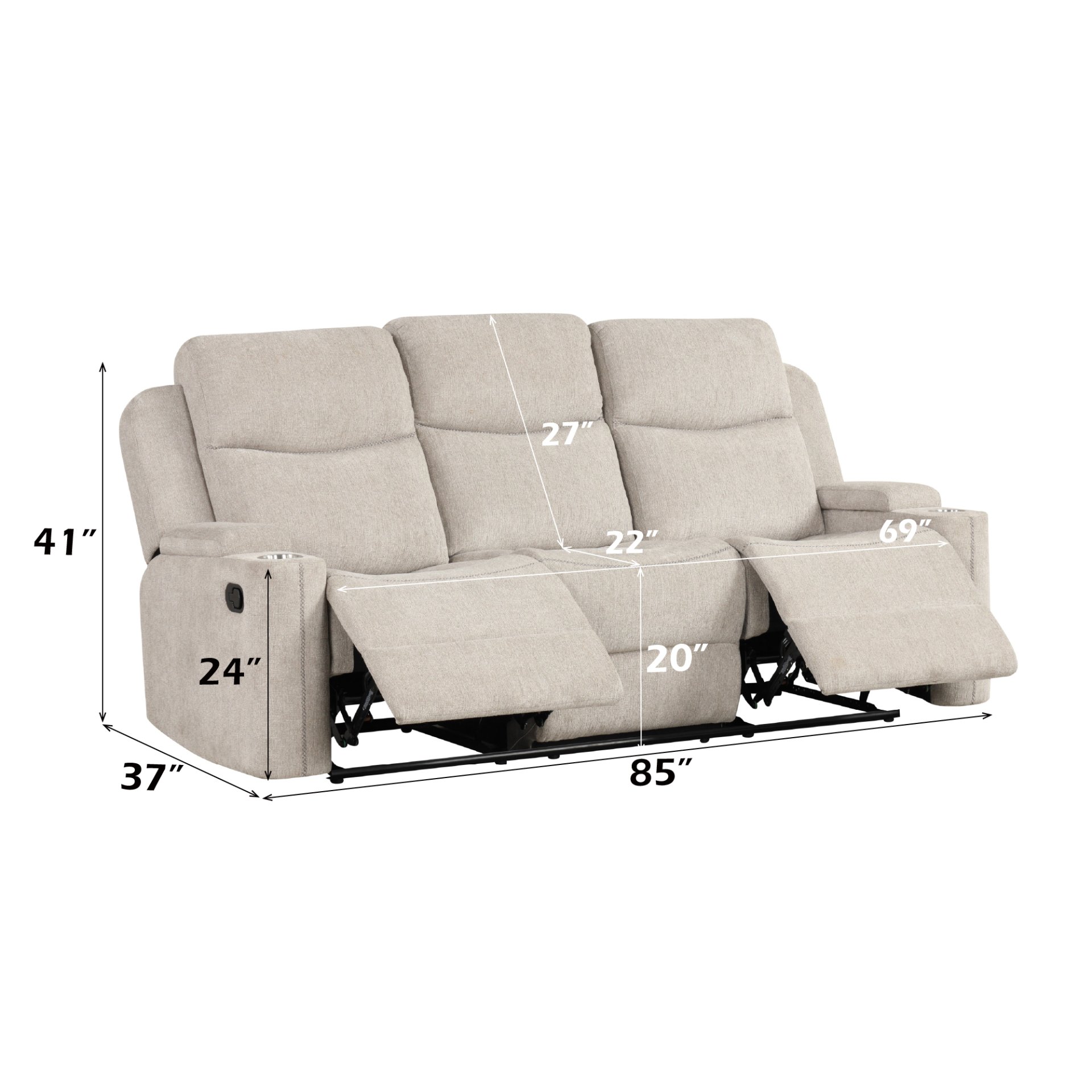 Galya - 3 Piece Living Room Set Sofa Loveseat Chair - Light Gray - Image 2