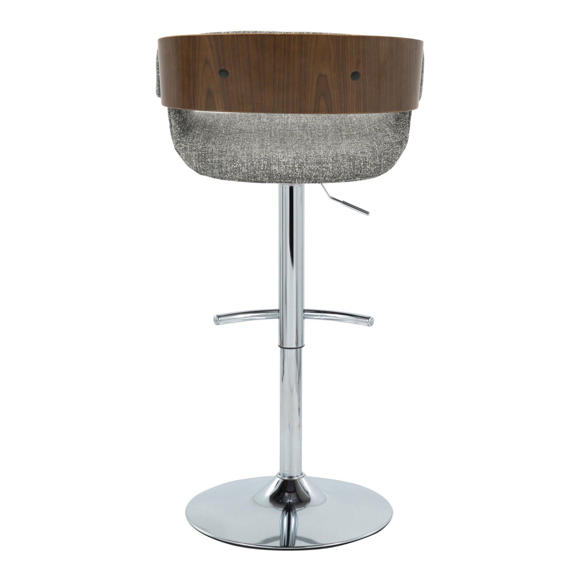 Elisa - Mid-Century Modern Adjustable Barstool With Swivel With Rounded T Footrest (Set of 2) - Chrome / Walnut / Gray - Image 5
