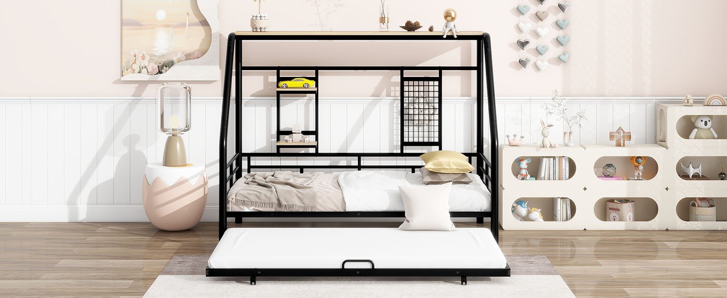 Twin Size Playhouse Design Bed With Trundle - Black - Image 23