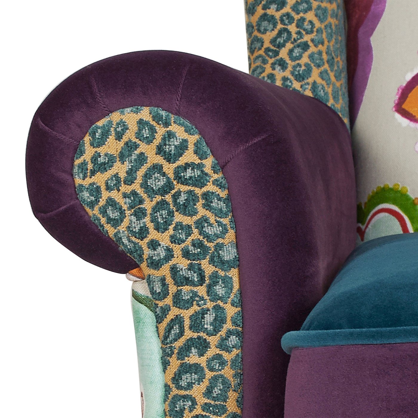 Anya - Boho Chic Wingback Accent Arm Chair - Floral / Leopard / Blue Teal / Purple - Image 5