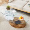 Contemporary Artistic Double Layer Coffee Table Marble And Wood Grain Collision - Transparent / White - Image 4