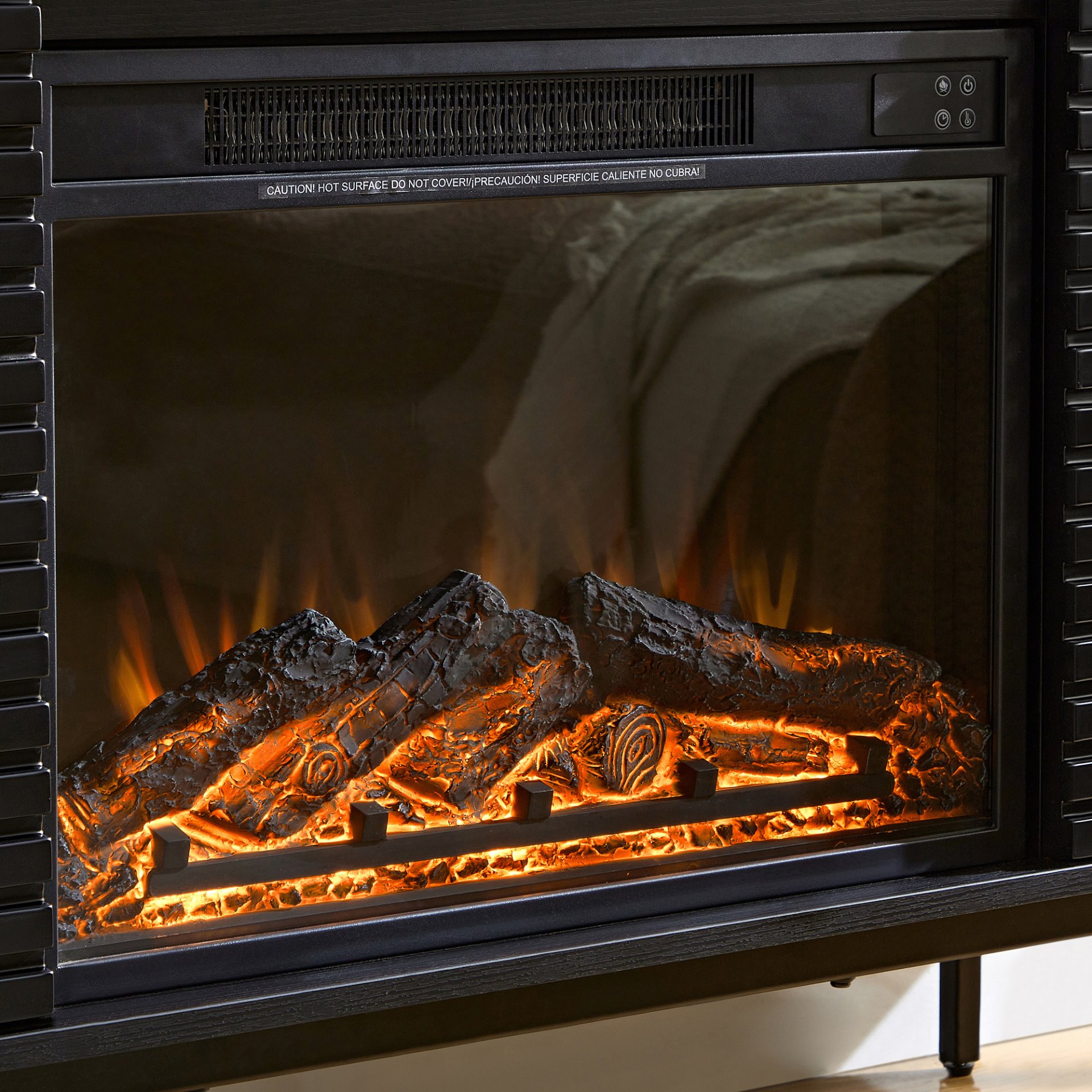 Oak Board Cabinet, The Middle Layer Board On Both Sides Of The Cabinet Can Be Adjusted, The Furnace Is Embedded In The Middle Grid With The Remote Control - Black - Image 10