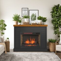 Washington - Fireplace With Mantel - Black, Whiskey