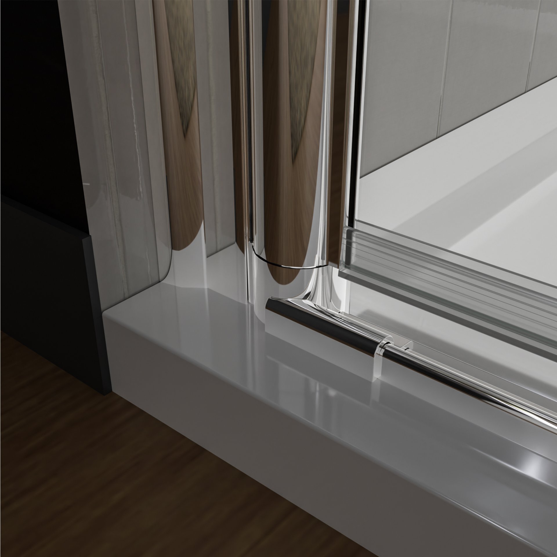 Semi-Frameless Pivot Shower Door In Chrome With Clear Glass - Chrome - Image 8