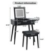 Makeup Vanity Desk With Flip Top Mirror And LED Light, Dressing Table With Charging Station, 2 Drawers And Fold Up Panel, Vanity Set With Cushioned Stool For Bedroom - Black - Image 17
