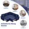 L-Shape Sofa Bed Pull-Out Sleeper Sofa With Wheels, USB Ports, Power Sockets For Living Room - Navy Blue - Image 8
