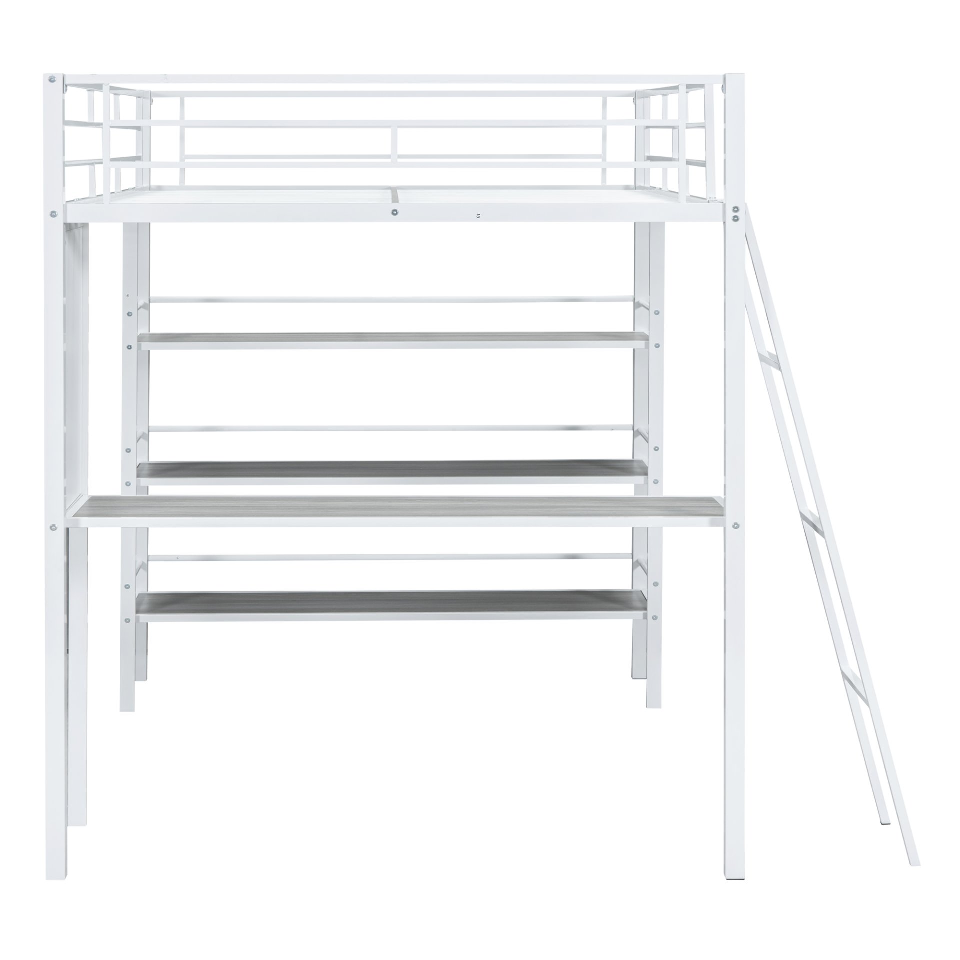 Full Size Loft Bed With 3 Layers Of Shelves And Desk, Stylish Frame Bed - White - Image 8