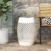 Transitional Roswell - Side Table With Tile Mosaic Top And Lace Cut Metal Frame - White - Image 4