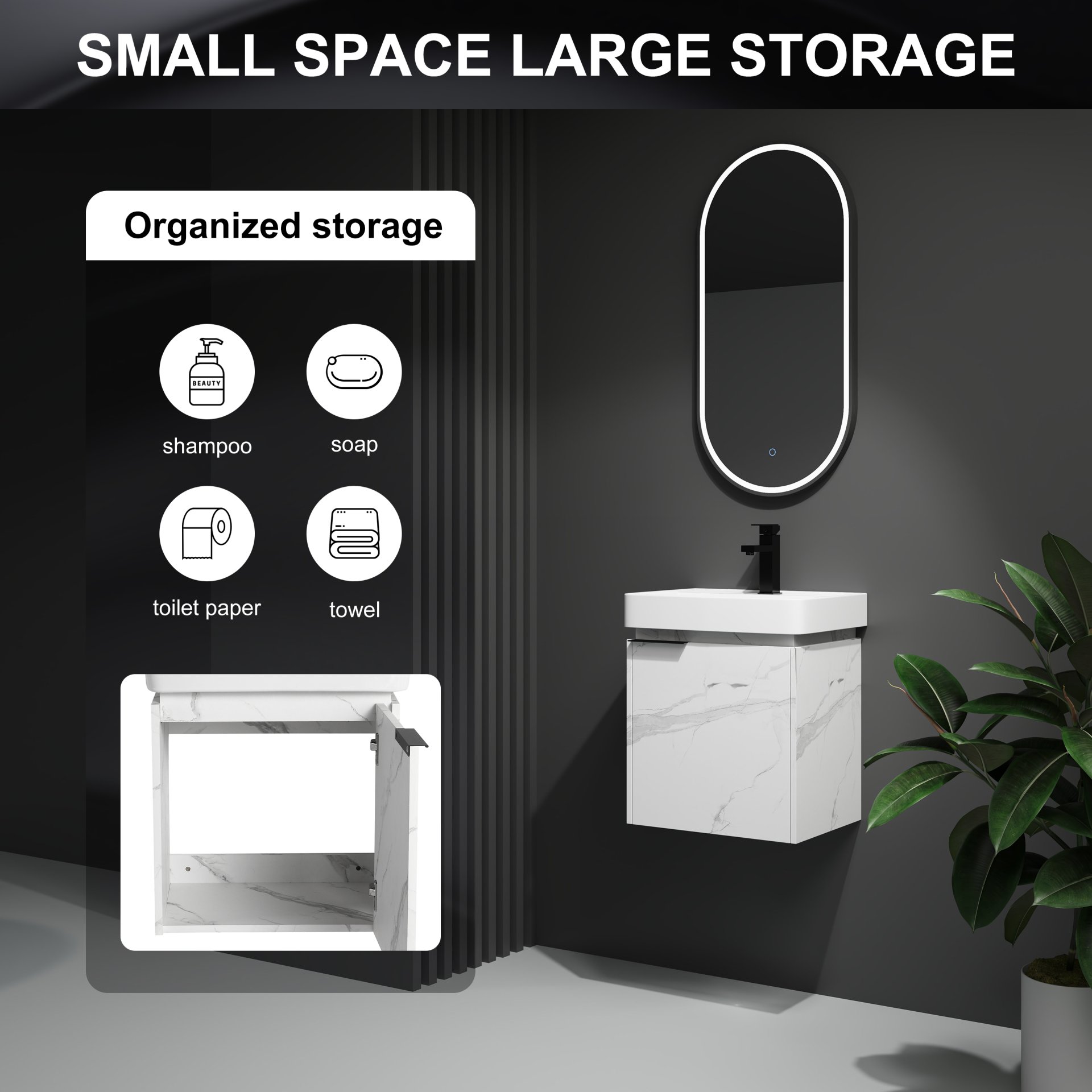 Wall Mounted Bathroom Vanity With Ceramic Sink And Storage Cabinet - Carrara White - Image 8