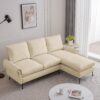Modern Sectional Technical Leather L-Shaped Sofa Couch With Reversible Chaise Lounge - Beige - Image 4