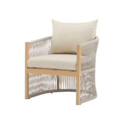 Modern Lounge Chair With Curved Aluminum Frame, Rope Weave Design, And Cushioned Comfort For Outdoor Living - Beige / Natural