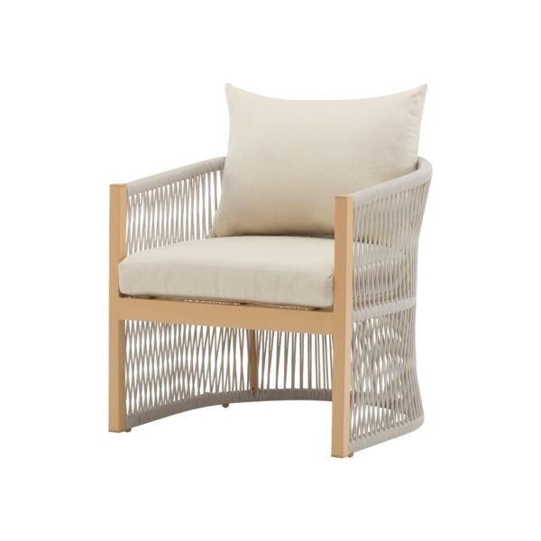 Modern Lounge Chair With Curved Aluminum Frame, Rope Weave Design, And Cushioned Comfort For Outdoor Living - Beige / Natural
