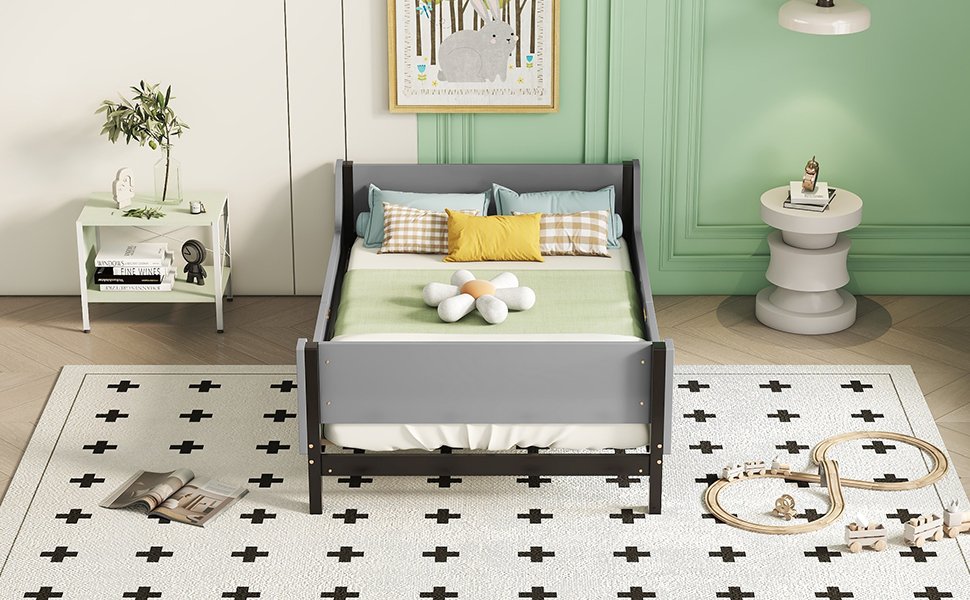 Twin Bed With Headboard, Footboard, Safeguards, Built-In Bed-End Book Storage Rack - Gray - Image 19