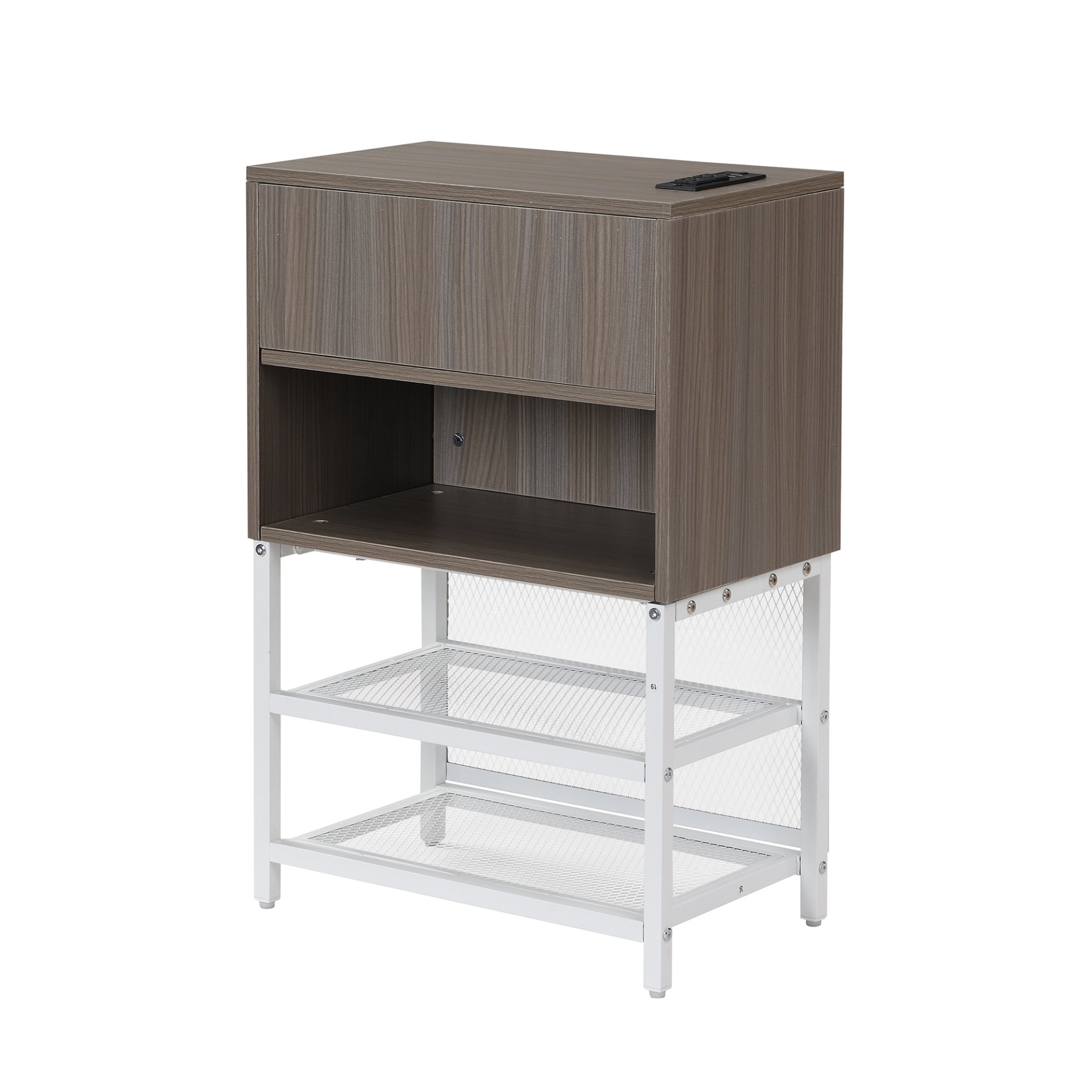 Twin Size Platform Bed With 2 Tier Storage Shelves, Storage Cabinet - White - Image 10