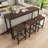 Modern Design Long Dining Table Set With 3 Stools - Dark Brown - Image 5
