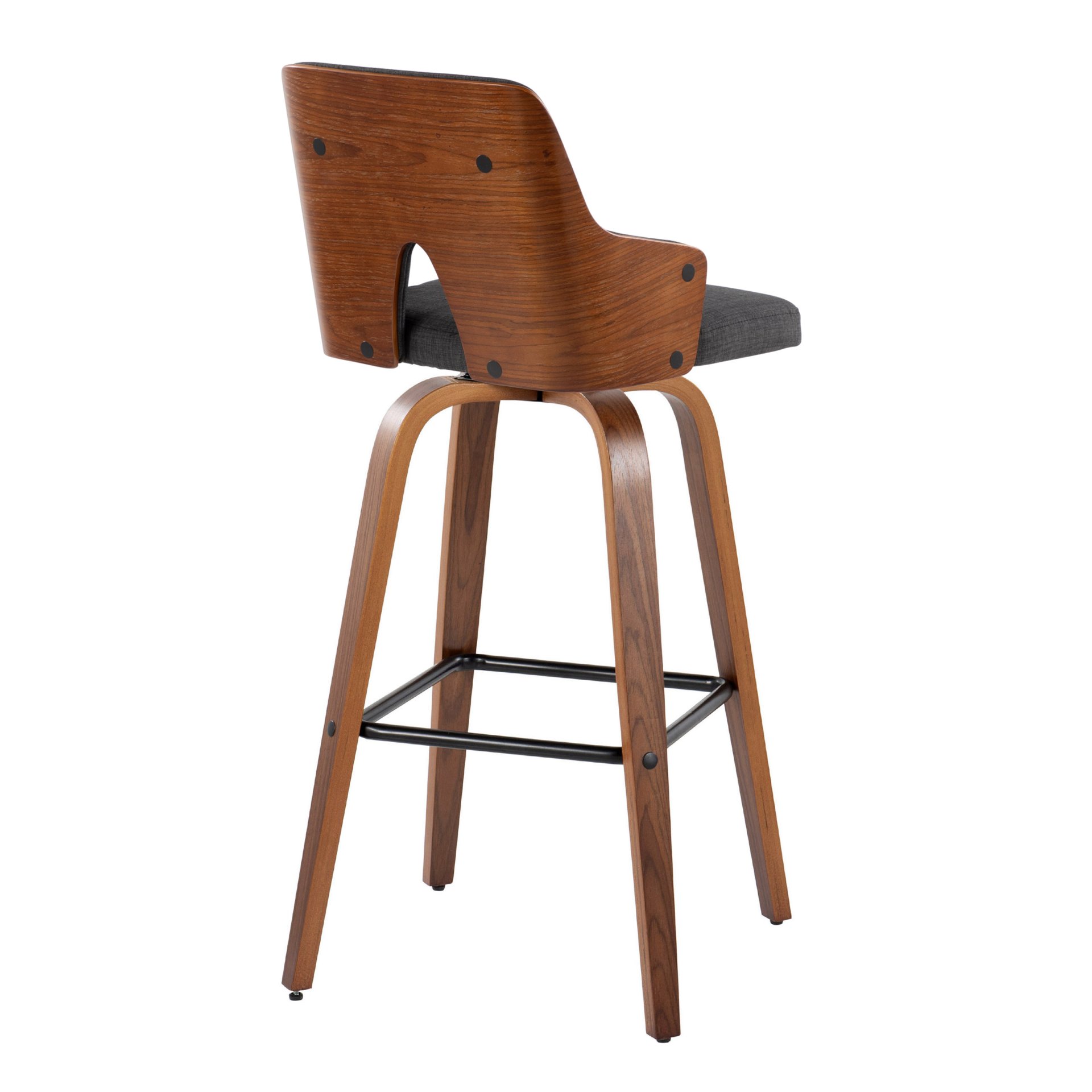 Stella - Mid-Century Modern Fixed Height Barstool With Swivel Square Footrest (Set of 2) - Walnut / Charcoal - Image 4