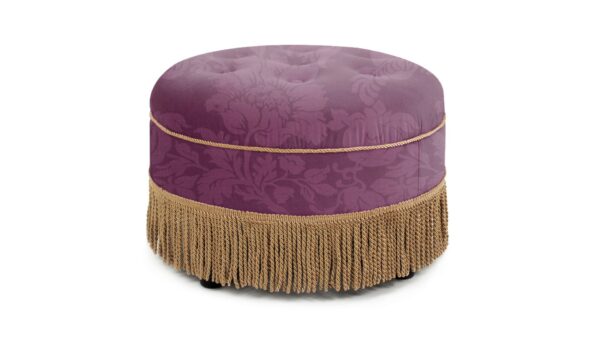 Yolanda - Round Upholstered Accent Ottoman - Purple Floral / Gold