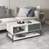 Watson - Wood Coffee Table Steel Frame With Shelves And Drawer - White And Green - Image 2